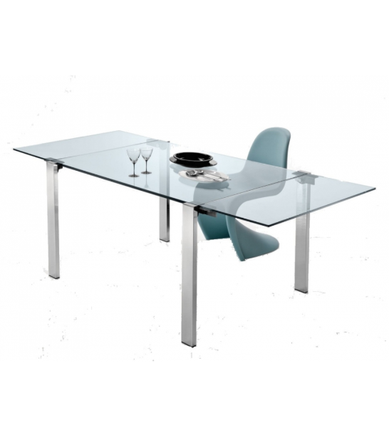 Designer Chromed Metal Legs & Etched Tempered Glass Extendable Table ...
